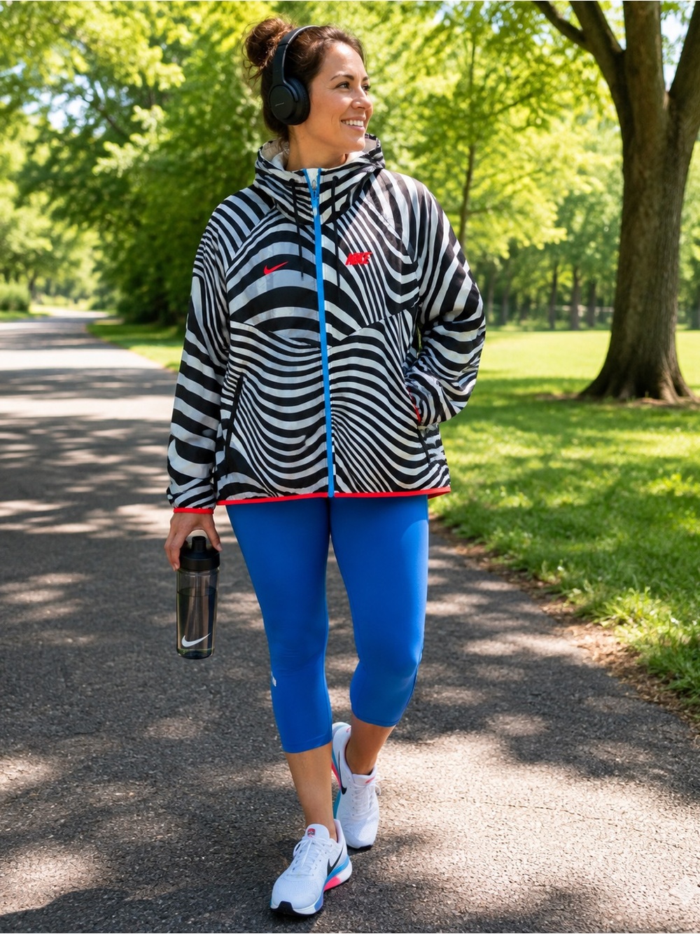Nike Black & White Zebra-Print Windbreaker with Neon Orange & Blue Trim